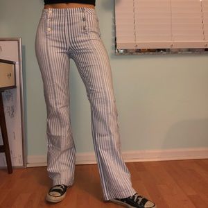 Blue striped flare pants